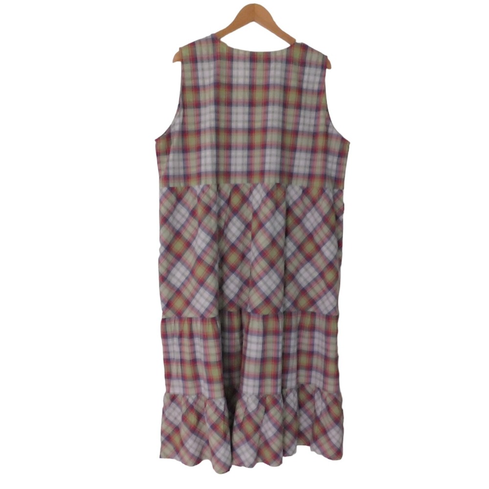 NEW Womens Dress Cotton Muumuu Patio‎ Dress Red Green Plaid Size XL Tiered Skirt - Picture 4 of 5